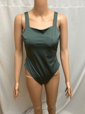 H&M Olive Green One Piece Swimsuit Cowl Neck High Cut Strappy M EU 42